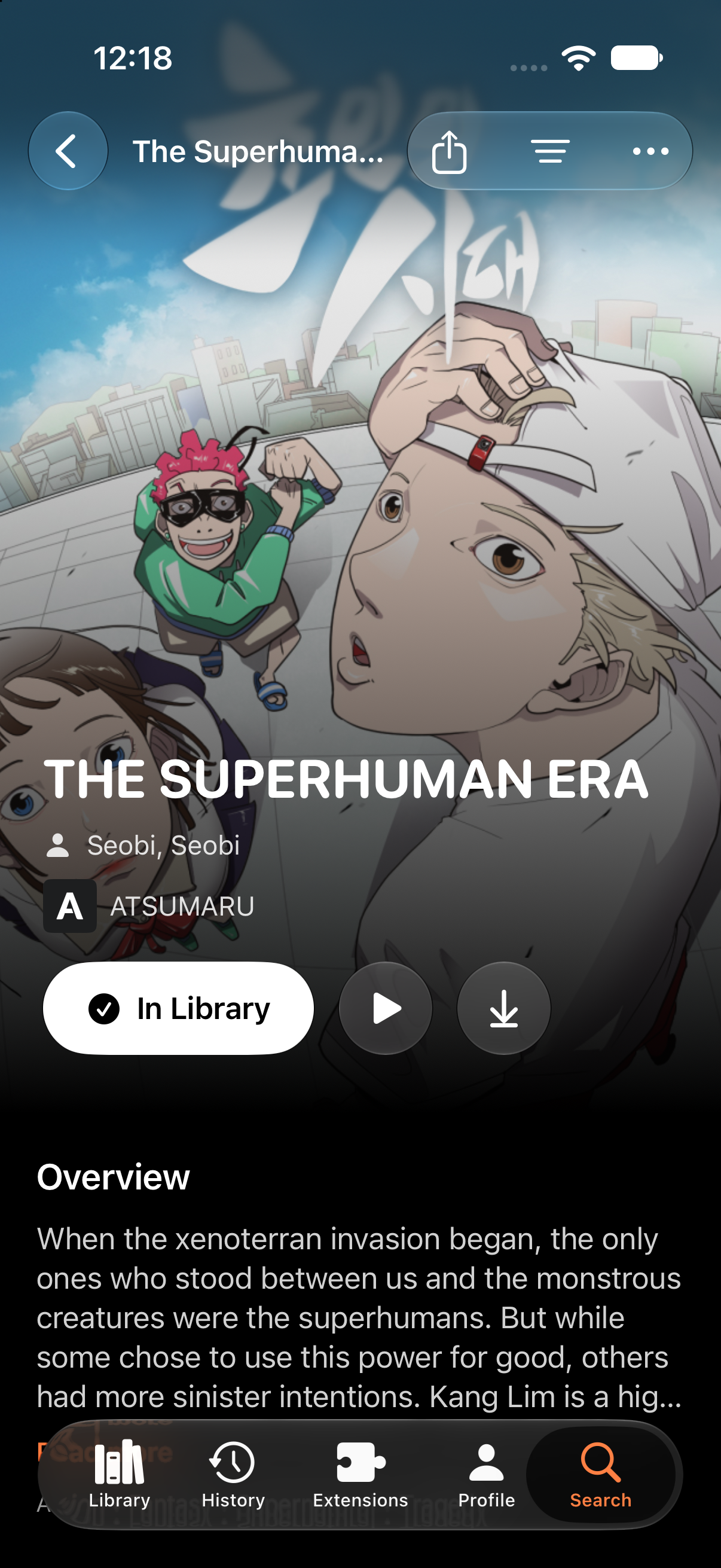 Manga details example on iOS; Android layout can differ