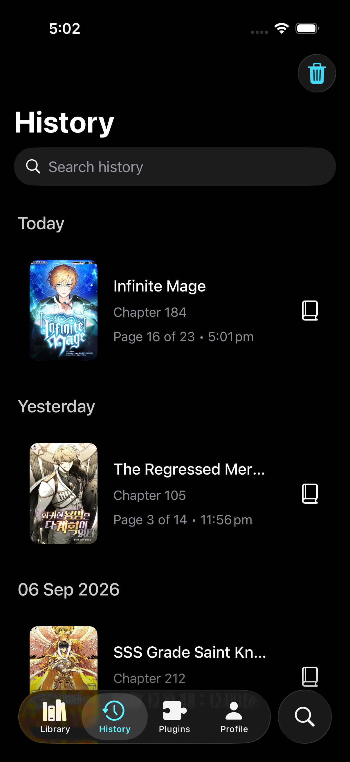 Keihatsu reading history screen
